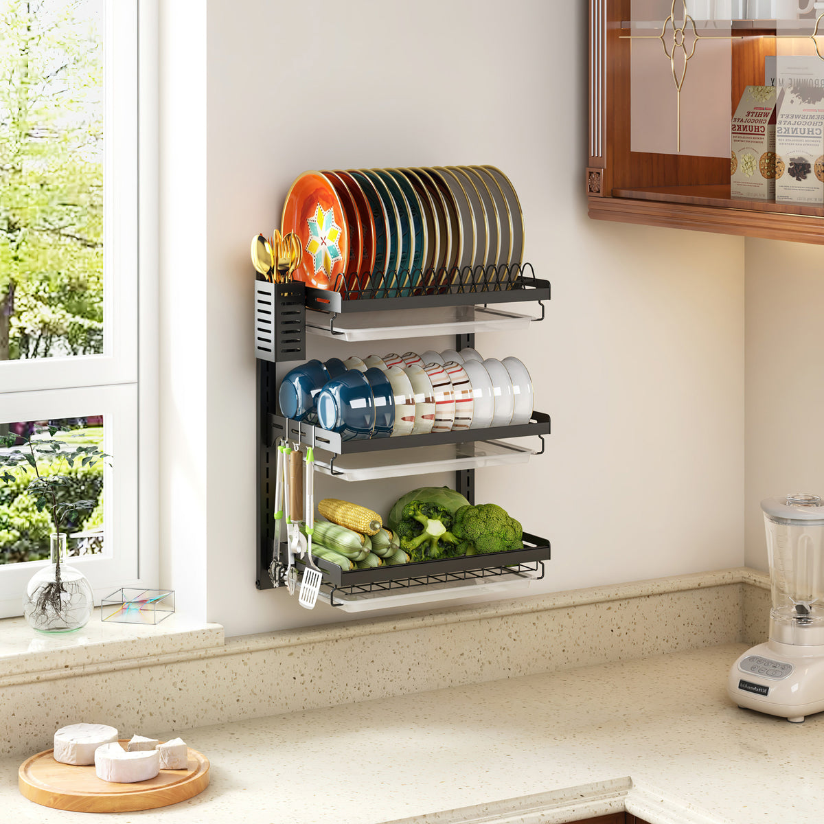 Dish Drainer Wall Hanging Plate Rack Wall Mount Dish Drying Rack