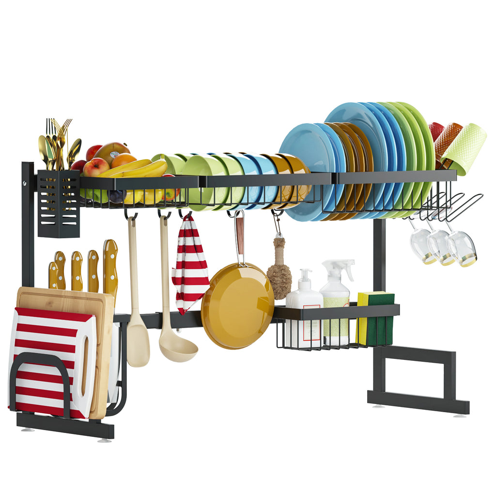 Dish Drying Rack Over the Sink - Adjustable (26"-37.5") Large Dish Drainer for Kitchen Storage Counter Organization, 2 Tier Stainless Steel Over Sink Dish Rack Display (26≤Sink Size≤37.5 inch)