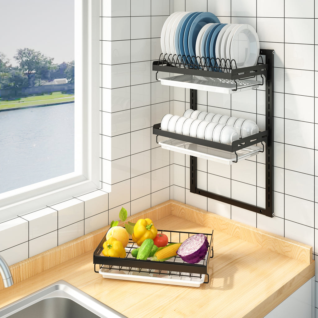 Dish Drying Rack Drain Board with Lid Cover, Kitchen Supplies